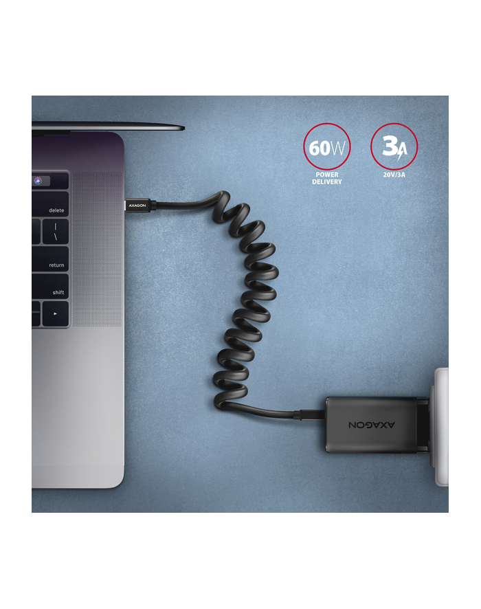 axagon Kabel BUCM-CM10TB Twister USB-C   USB-C, 0,6m, USB 2.0, 2.4A, ALU, PVC Czarny główny