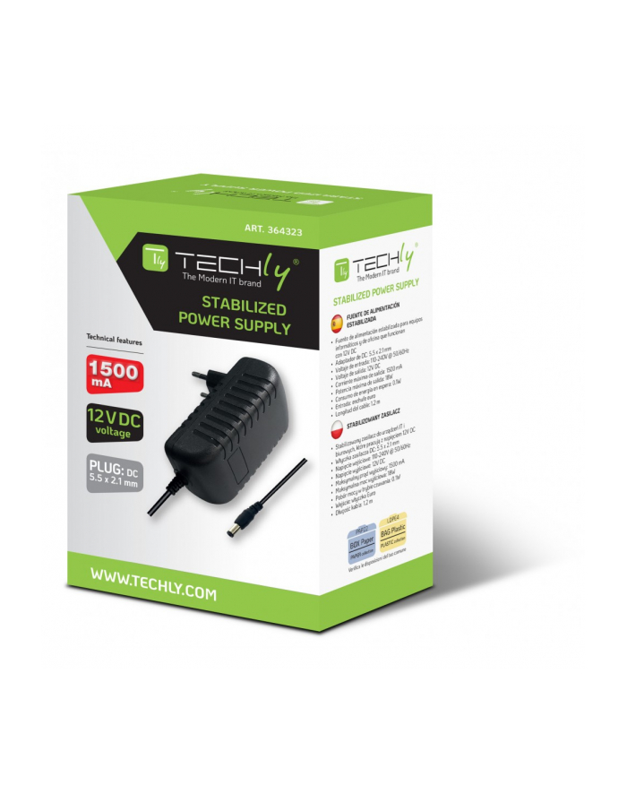 TECHLY Zasilacz Wtyczkowy 12V DC 1.5A 18W 5.5x2.1mm Uniwersalny główny