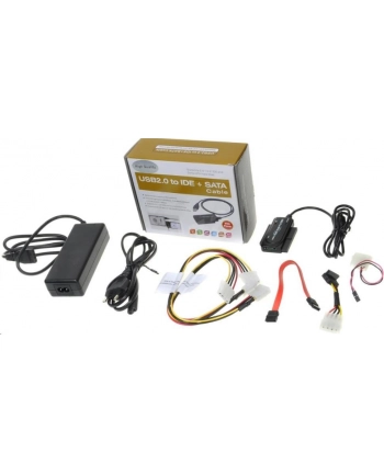PREMIUMCORD  USB 2.0 NA IDE + ADAPTER SATA Z KABLAMI I ZASILACZEM, CZERWONA/ZIELONA DIODA LED, OBSŁUGUJE USB 2.0 HIGH SPEED, SATA, SATA II, IDE, IDE 4 nr 1
