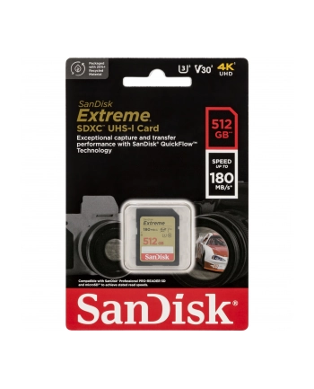 KARTA SANDISK EXTREME SDXC 512 GB 180/130 MB/s C10 V30 UHS-I U3 nr 1