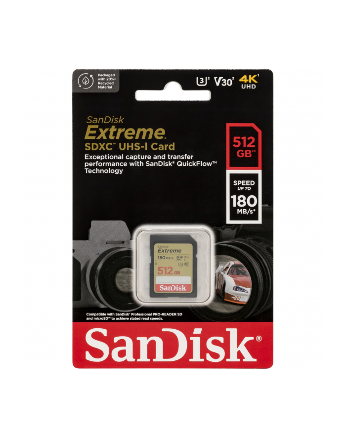 KARTA SANDISK EXTREME SDXC 512 GB 180/130 MB/s C10 V30 UHS-I U3 główny