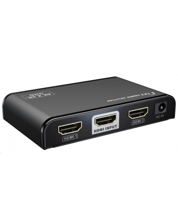 PREMIUMCORD  4K HDMI SPLITTER 1-2 PORTY Z ZASILACZEM, METALOWA OBUDOWA, ROZDZIELCZOŚĆ WIDEO 4KX2K 2160P UHD @ 60HZ, FULL HD 1080P, 3D, HDCP, KOLOR CZA