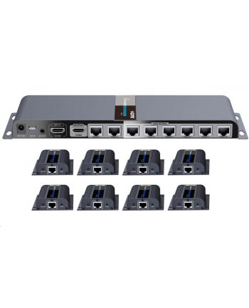 PREMIUMCORD  HDMI 1-8 SPLITTER + 8X EXTENDER ZA POMOCĄ KABLA CAT6/6A/7, Z ZASILACZEM, METALOWA OBUDOWA, ROZDZIELCZOŚĆ WIDEO FULL HD 1080P 60HZ, 3D, HD