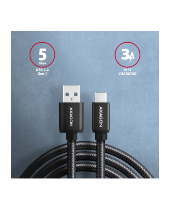 axagon BUCM3-AM10AB Kabel USB-C - USB-A 3.2 Gen 1, 1m, 3A, ALU, oplot, Czarny