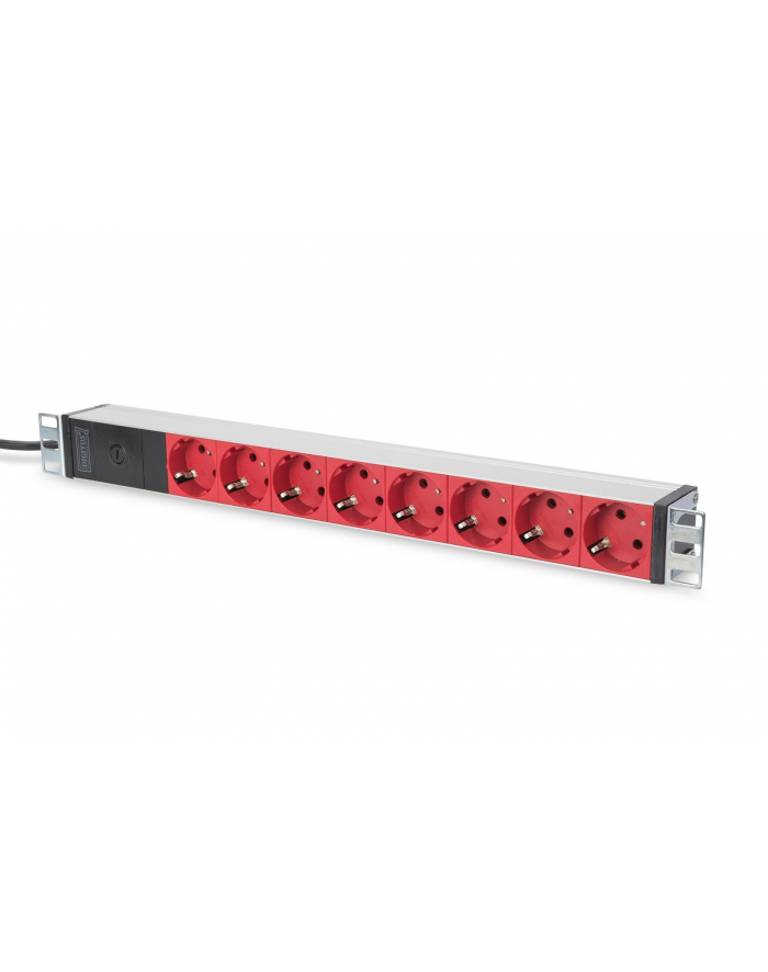 digitus Listwa zasilająca PDU 19 cali Rack, 8x czerwone gniazdo schuko, 2.0m, 1x wtyk C14, 10A Aluminiowa główny