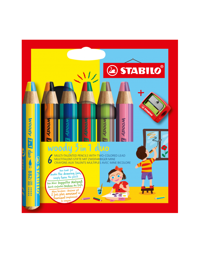 Kredki STABILO WOODY 3w1 6 kolorów + temperówka 8826-2 główny