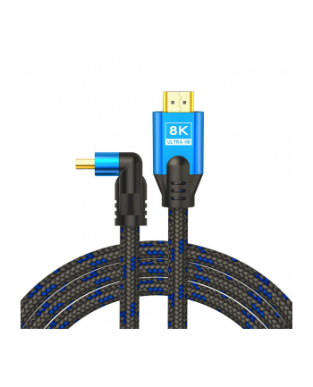 savio Kabel HDMI (M) v2.1, kątowy, 5m, 8K, miedź, niebiesko-czarny, złote końcówki, ethernet/3D, CL-175