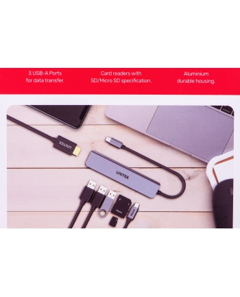 UNITEK HUB USB-C 7W1, HDMI 4K, PD 100W, 5GBPS, ALU nr 1
