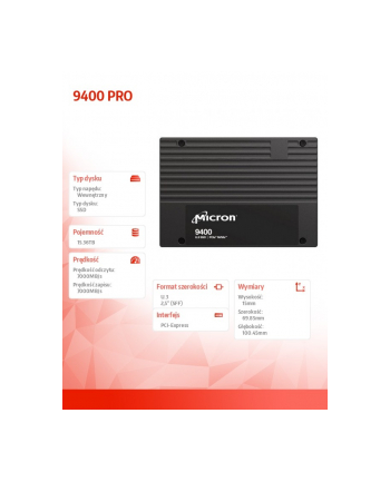 micron Dysk SSD 9400 PRO 15360GB NVMe U.3 15mm Single Pack