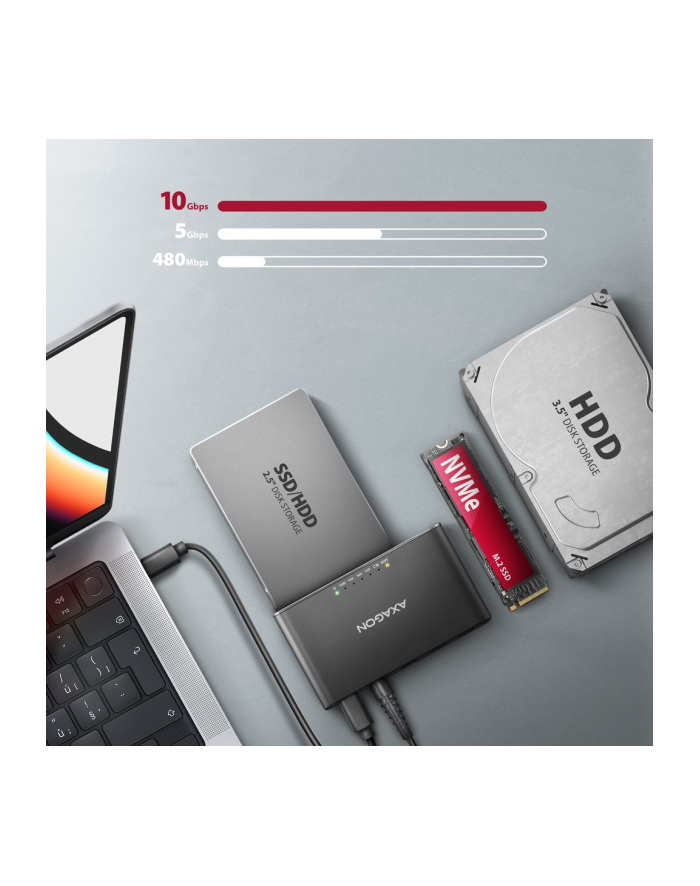 axagon ADSA-CC Adapter USB-C 10Gbps NVMe M.2 2.5/3.5 SSD'HDD Clone Master 2 główny