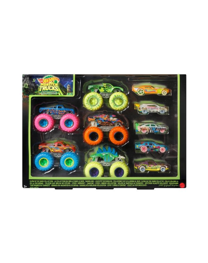 Hot Wheels Monster Truck Pojazdy 1:64 Świecące w ciemności 10-pak HCB57 MATTEL główny