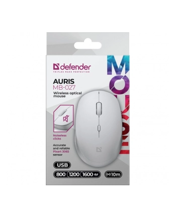 defender Mysz bezprzewodowa silent click AURIS MB-027 800/1200/1600 DPI Biała