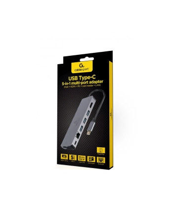 GEMBIRD A-CM-COMBO5-05 Wieloportowy adapter USB Type C 5w1 Hub + HDMI + PD + czytnik kart + LAN nr 2