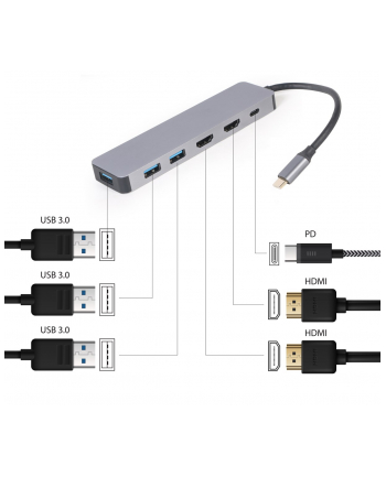 GEMBIRD A-CM-COMBO3-03 wieloportowy adapter USB type C 3w1 Hub + HDMI + PD