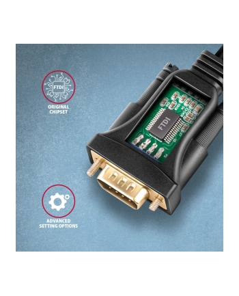 axagon ADS-1PQN Adapter USB 2.0 > RS-232 Port szeregowy, 1,5m kabel, chip FTDI nr 1