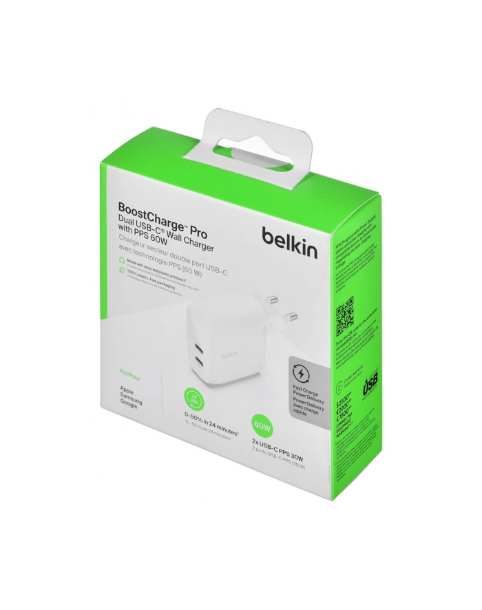 belkin Ładowarka podwójna 30W USB-C, Power Delivery 60W biała główny