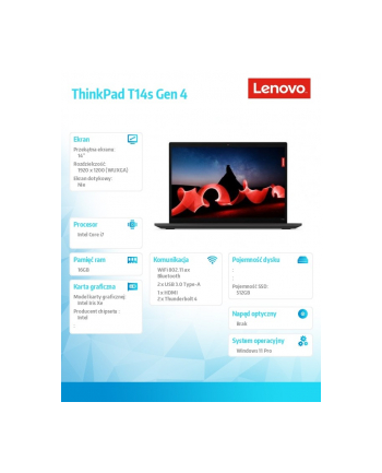 lenovo Ultrabook ThinkPad T14s G4 21F6004EPB W11Pro i7-1355U/16GB/512GB/INT/14.0 WUXGA/Deep Black/3YRS Premier Support + CO2 Offset
