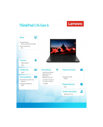 lenovo Laptop ThinkPad L14 AMD G4 21H5001QPB W11Pro 7730U/16GB/512GB/INT/LTE/14.0 FHD/1YR Premier Support + 3YRS OS