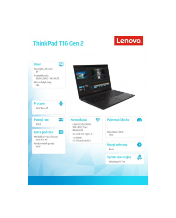 lenovo Notebook ThinkPad T16 G2 21HH003EPB W11Pro i7-1355U/16GB/1TB/INT/16.0 WUXGA/Thunder Black/3YRS Premier Support + CO2 Offset