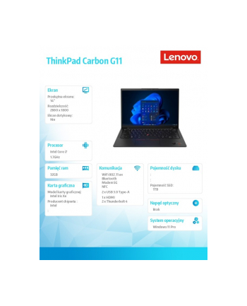 lenovo Ultrabook ThinkPad Carbon G11 21HM006QPB W11Pro i7-1355U/32GB/1TB/INT/LTE/14.0 2.8K/Deep Black/3YRS Premier Support + CO2 Offset