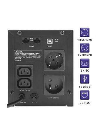 qoltec Zasilacz awaryjny UPS | Monolith | 1500VA | 900W | LCD | USB