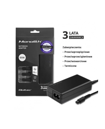 qoltec Zasilacz specjalizowany do Samsung | Sony 65W | 3 wtyczki |  + kabel zasilający nr 1