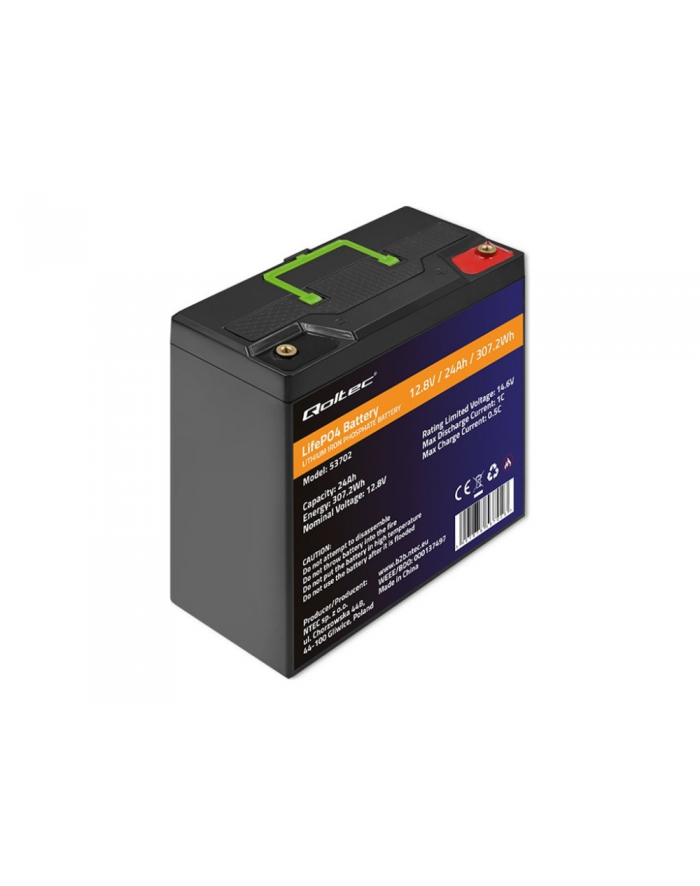 qoltec Akumulator LiFePO4 Litowo-Żelazowo-Fosforanowy | 12.8V | 24Ah |  307.2Wh | BMS główny