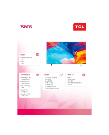 tcl Telewizor LED 75 cali 75P635