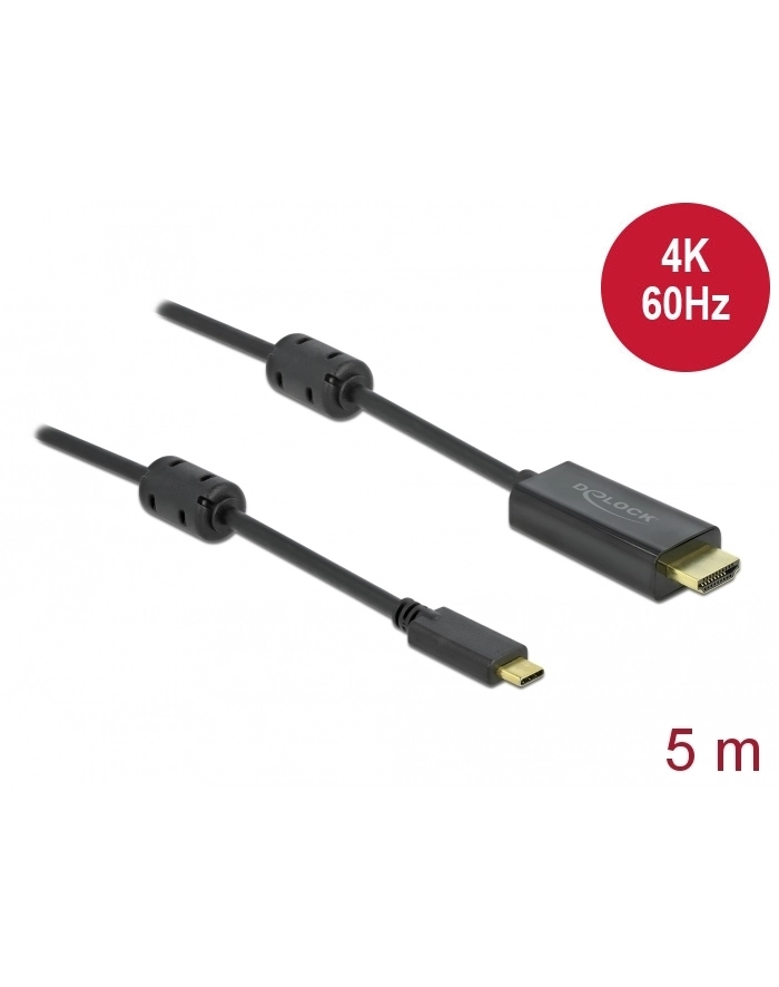 DeLOCK USB adapter cable, USB-C plug > HDMI 4K plug (Kolor: CZARNY, 5 meters, active cable) główny