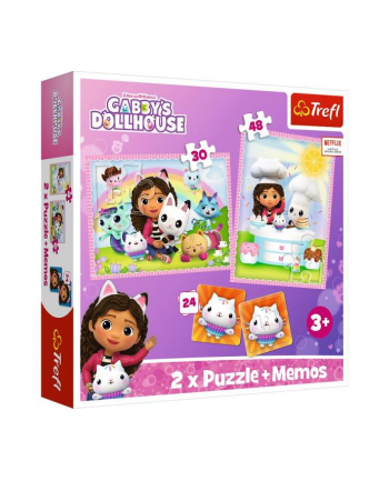 Puzzle 2w1 + memos Gabi z Kocim Przyjacielem. Koci Domek Gabi. Gabby's Dollhouse 93382 Trefl