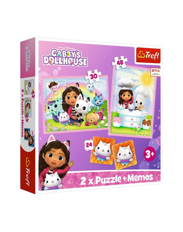 Puzzle 2w1 + memos Gabi z Kocim Przyjacielem. Koci Domek Gabi. Gabby's Dollhouse 93382 Trefl główny