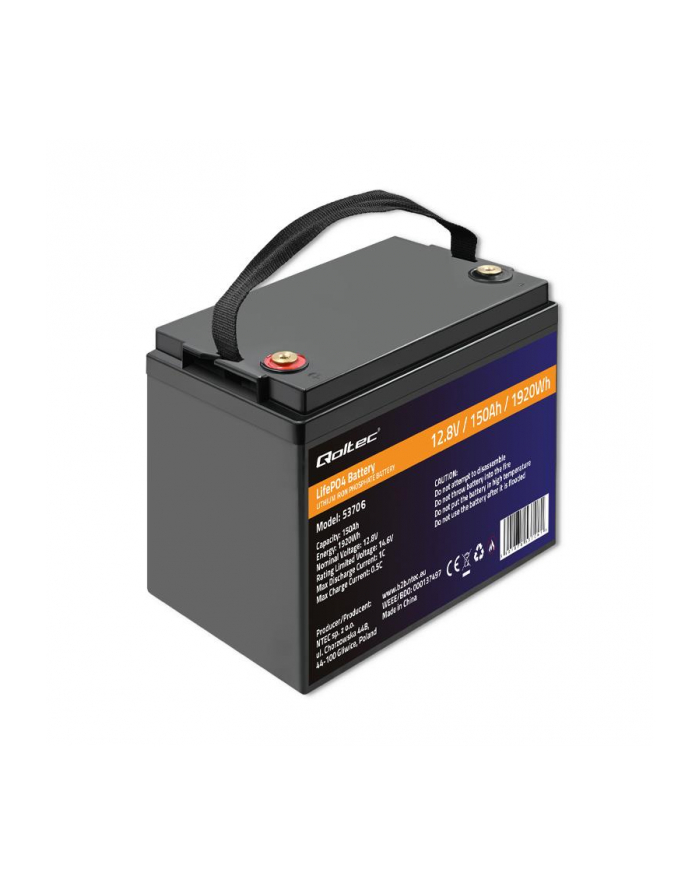 qoltec Akumulator LiFePO4 Litowo-Żelazowo-Fosforanowy | 12.8V | 150Ah | 1920Wh | BMS główny