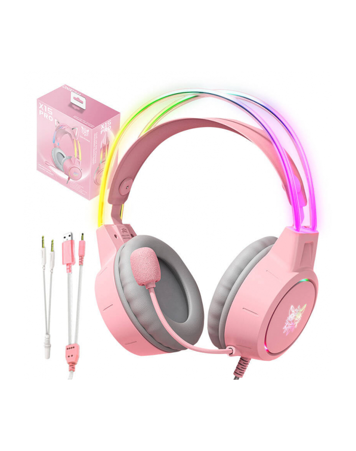 onikuma Słuchawki gamingowe X15 PRO RGB (przewodowe) Różowe główny