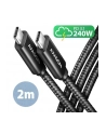 axagon BUCM2-CM20AB Kabel USB-C - USB-C, 2.0m 5A charging, ALU, 240W PD, oplot, USB2.0 - nr 45