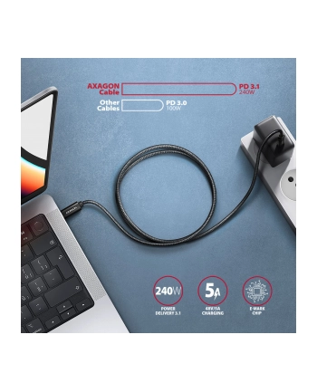 axagon BUCM2-CM30AB Kabel USB-C - USB-C, 3.0m 5A charging, ALU, 240W PD, oplot, USB2.0 nr 1