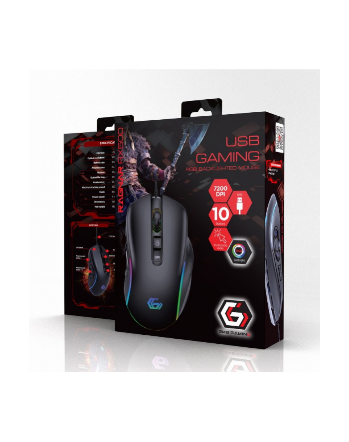 GEMBIRD Gamingowa mysz USB z podświetleniem RGB RAGNAR RX500 10 przycisków 7200DPI główny