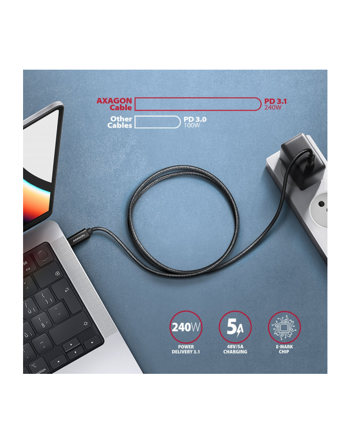 axagon BUCM2-CM10AB Kabel USB-C - USB-C, 1.0m 5A charging, ALU, 240W PD, oplot, USB2.0 główny