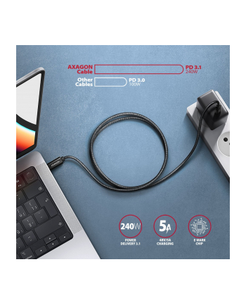 axagon BUCM2-CM25AB Kabel USB-C - USB-C, 2.5m 5A charging, ALU, 240W PD, oplot, USB2.0