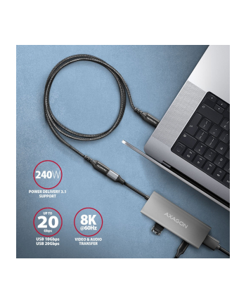 axagon BUCM32-CF10AB Kabel przedłużacz Gen2 USB-C - USB-C, 1m, 5A, 20Gbps, PD 240W, oplot