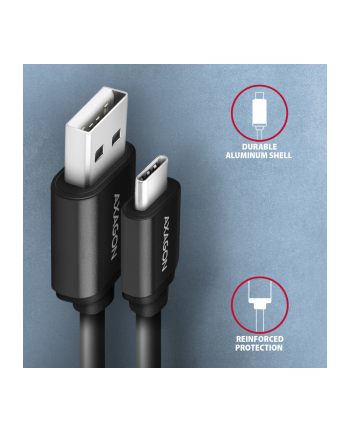 axagon BUCM-AM20TB Kabel Twister USB-C - USB-A, 1.1m, USB2.0 3A, ALU