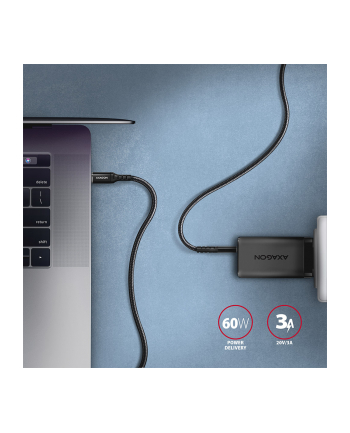 axagon BUCM-CM15AB Kabel USB-C - USB-C 2.0, 1.5m, PD 60W, 3A, ALU, oplot Czarny