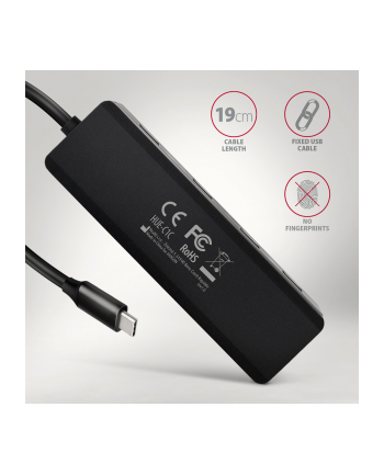 axagon HUE-C1C 4-portowy hub USB 5Gbps Travel, USB-C power IN, kabel Type-C 19cm, USB-C dodatkowe zasilanie