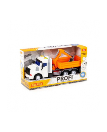 Polesie 96128 '';Profi'';, samochód burtowy z koparką inercyjny, ze światłem i dźwiękiem, pomarańczowy w pudełku