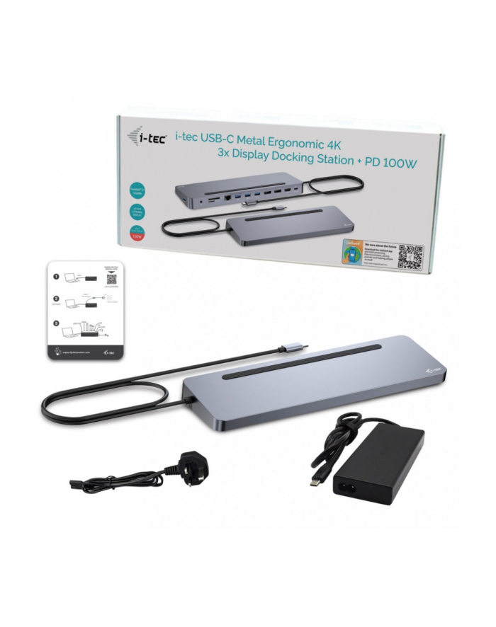 Stacja dokująca USB-C Metal Ergonomic 4K 3x Display Docking Station PD 100W + i-tec Universal Charger 100W (bundle) główny