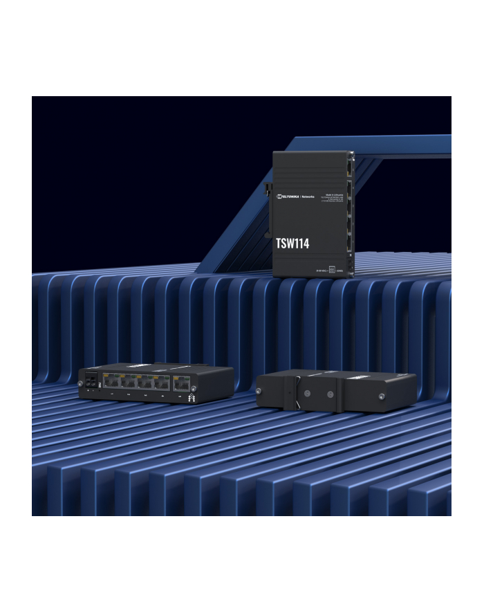teltonika Przełącznik przemysłowy TSW114 5xGbE Zintegrowany uchwyt DIN główny