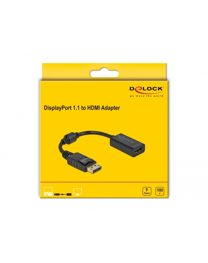 DeLOCK Adapter DisplayPort 1.1 male > HDMI female, passive (Kolor: CZARNY, 15cm) główny