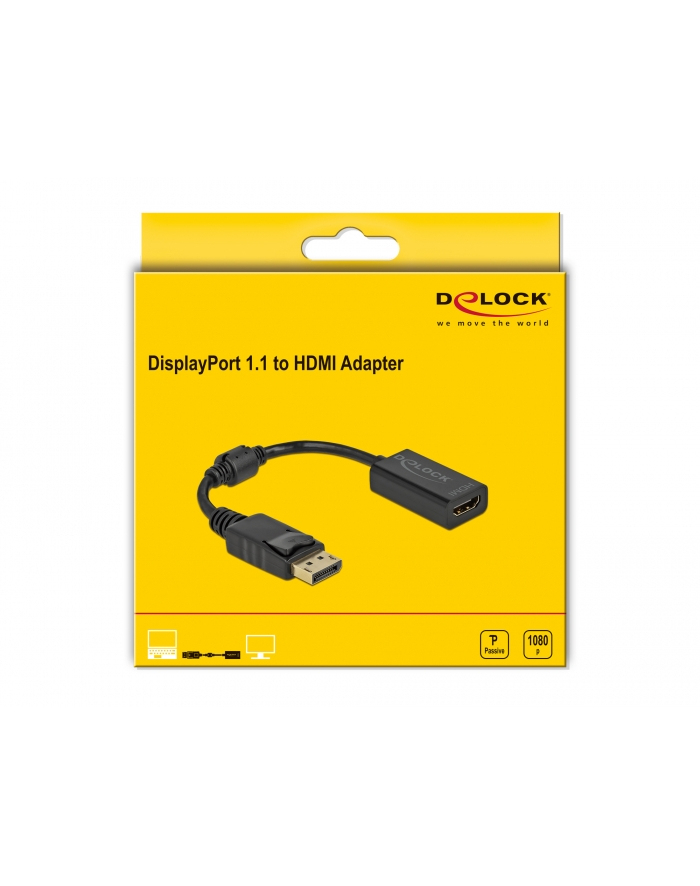 DeLOCK Adapter DisplayPort 1.1 male > HDMI female, passive (Kolor: CZARNY, 15cm) główny