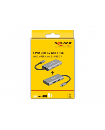 DeLOCK external USB 3.2 hub grey - USB3.2> 2 x USB Type-A + 2 x USB Type-C