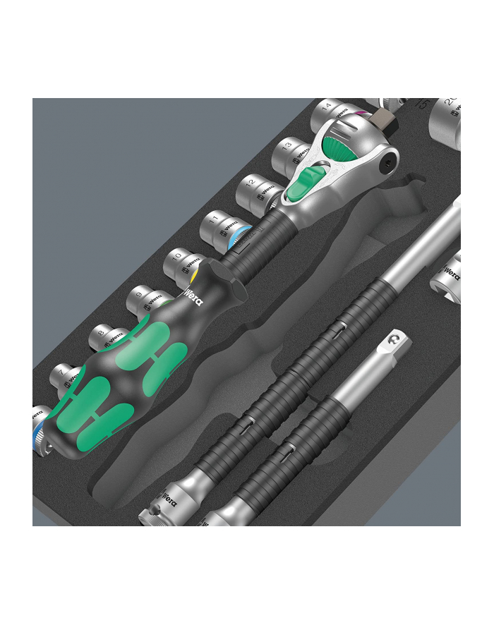 Wera 9721 foam tray 8000 B Zyklop ratchet 3/8'' set 1, 23 pieces, tool set (Kolor: CZARNY/grey, ratchet and socket set, in foam tray for workshop trolley) główny