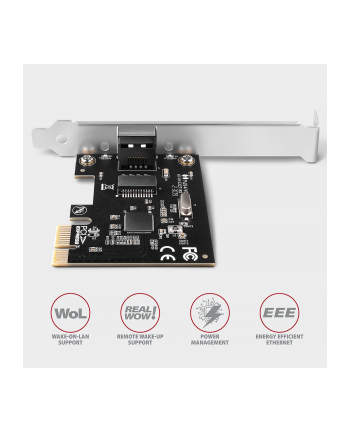 axagon PCEE-GRL Karta sieciowa PCIe 1x Gigabit Ethernet port RJ-45, chipset Realtek 8111L w. SP ' LP